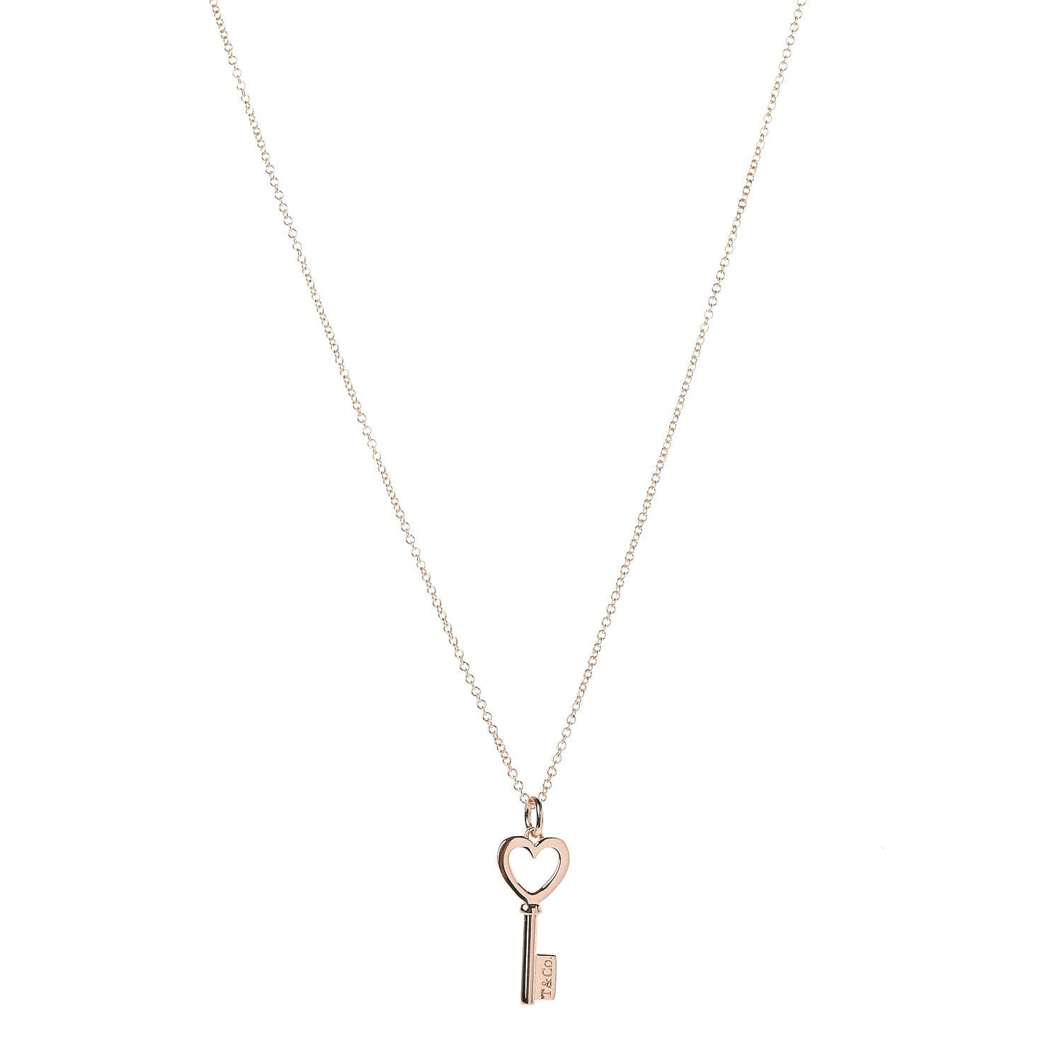 Tiffany 18K Rose Gold Mini Heart Key Pendant Necklace 1 of 6