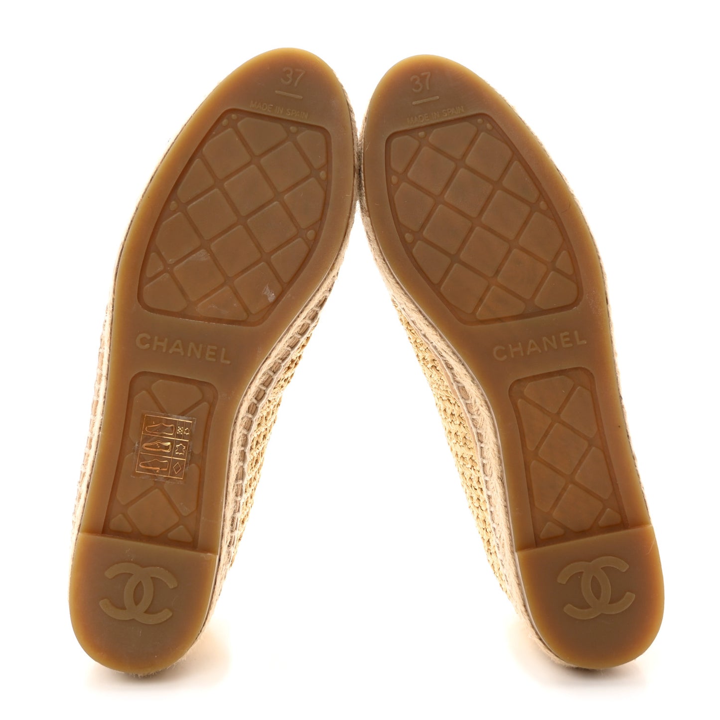 Braided Fabric Lambskin CC Espadrilles 37 Beige Black