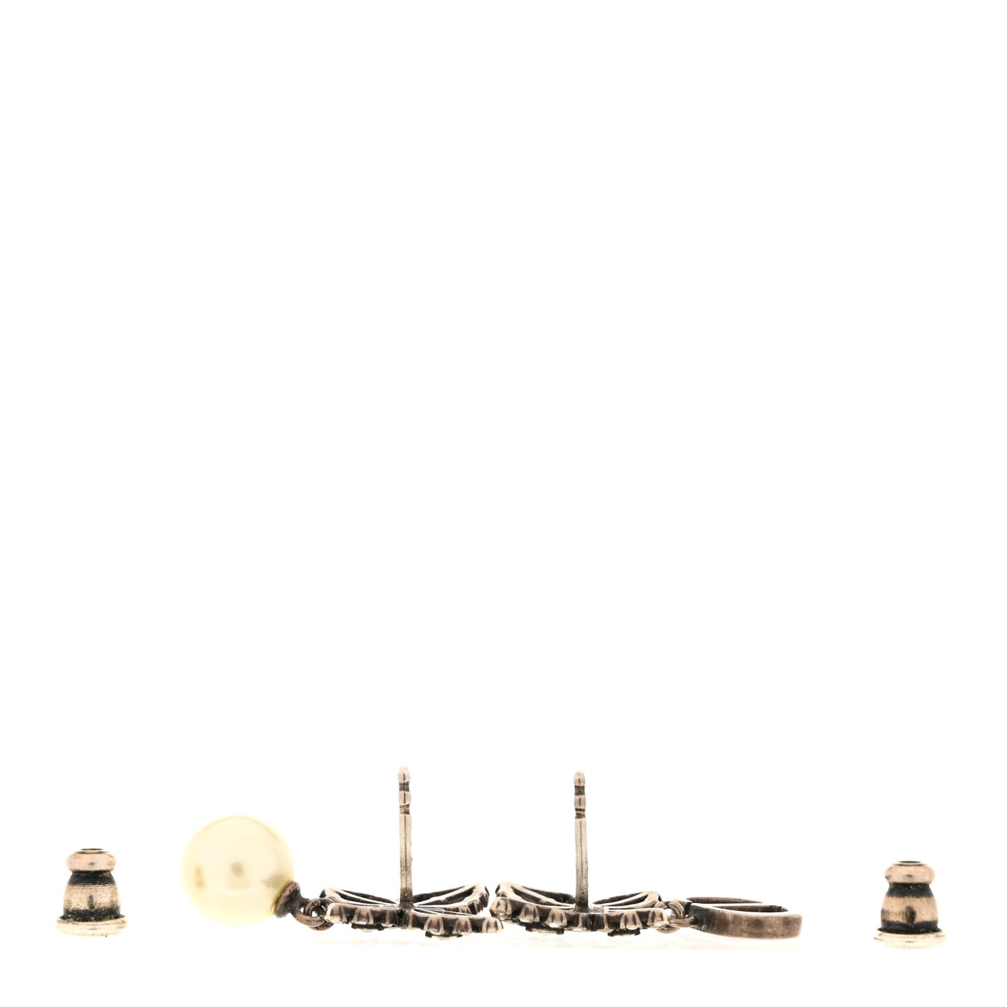 Metal Crystal Pearl CD Butterfly Drop Earrings Antique Gold