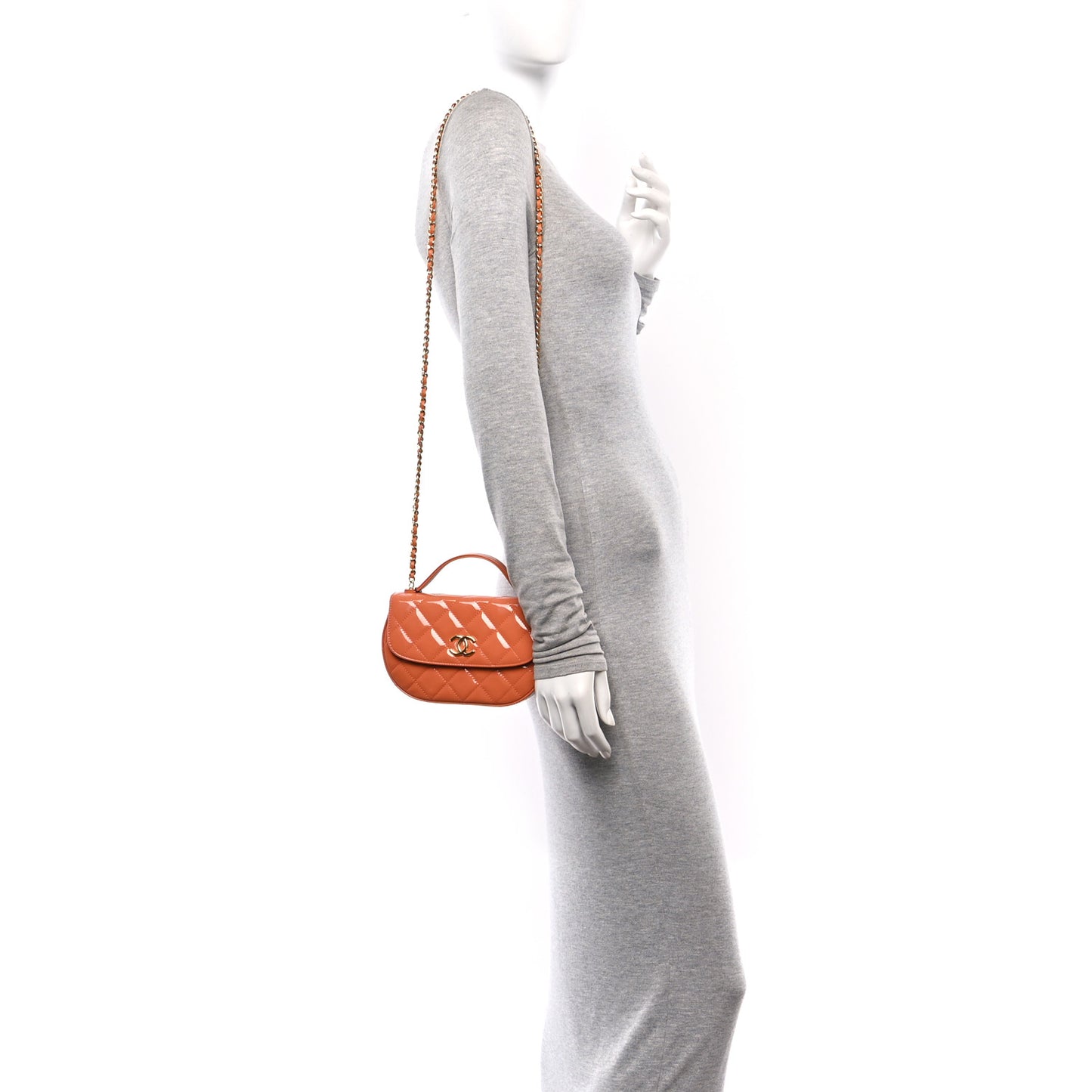 Patent Quilted Flap Phone Holder With Chain Orange