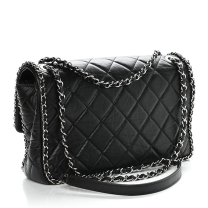Chanel Crumpled Calfskin Quilted Large Chain All Over Flap Bag Black 3 of 9