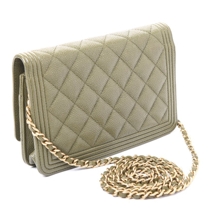 Chanel Caviar Quilted Boy Wallet On Chain WOC Khaki 2 of 9