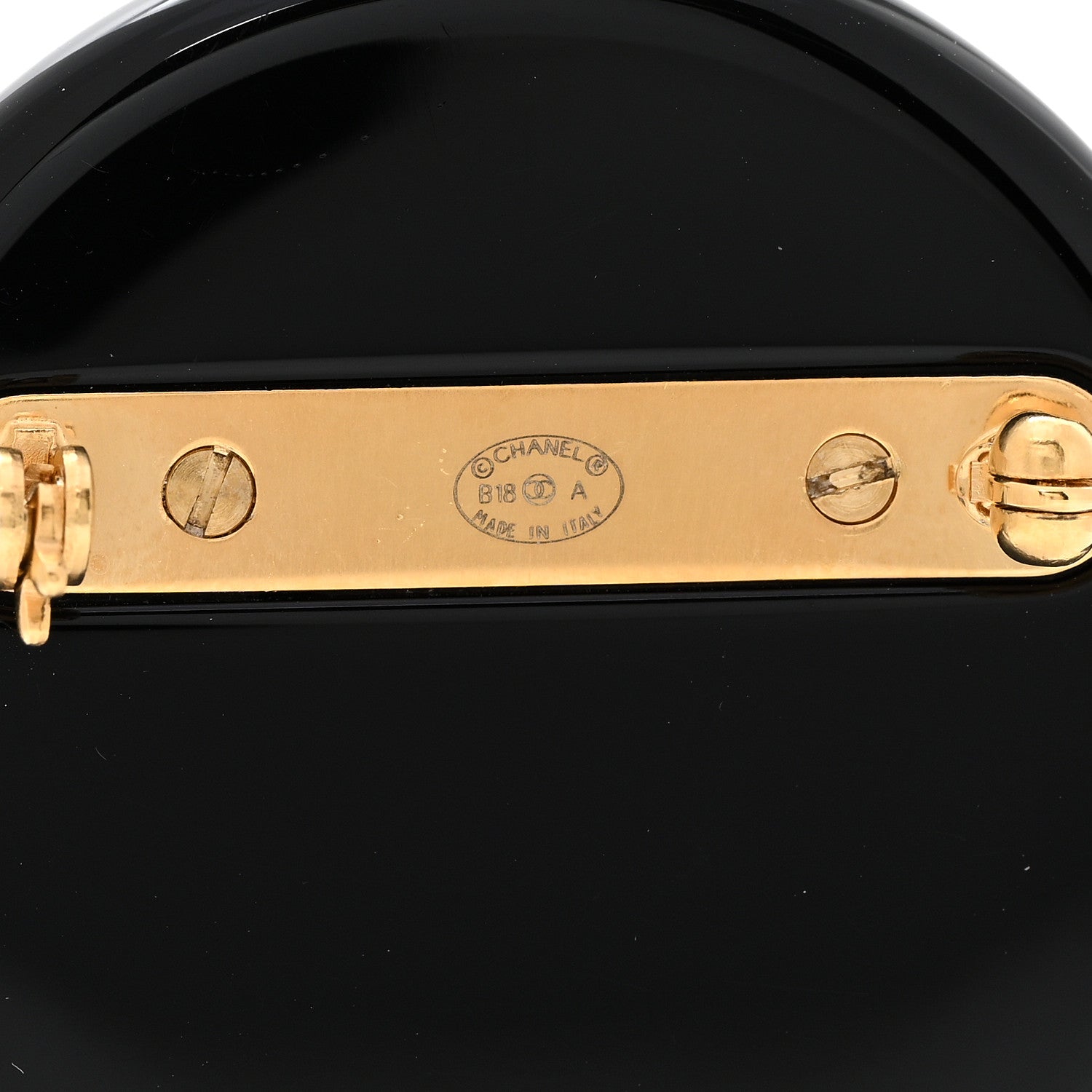 Chanel Resin CC Button Brooch Gold Black 4 of 4