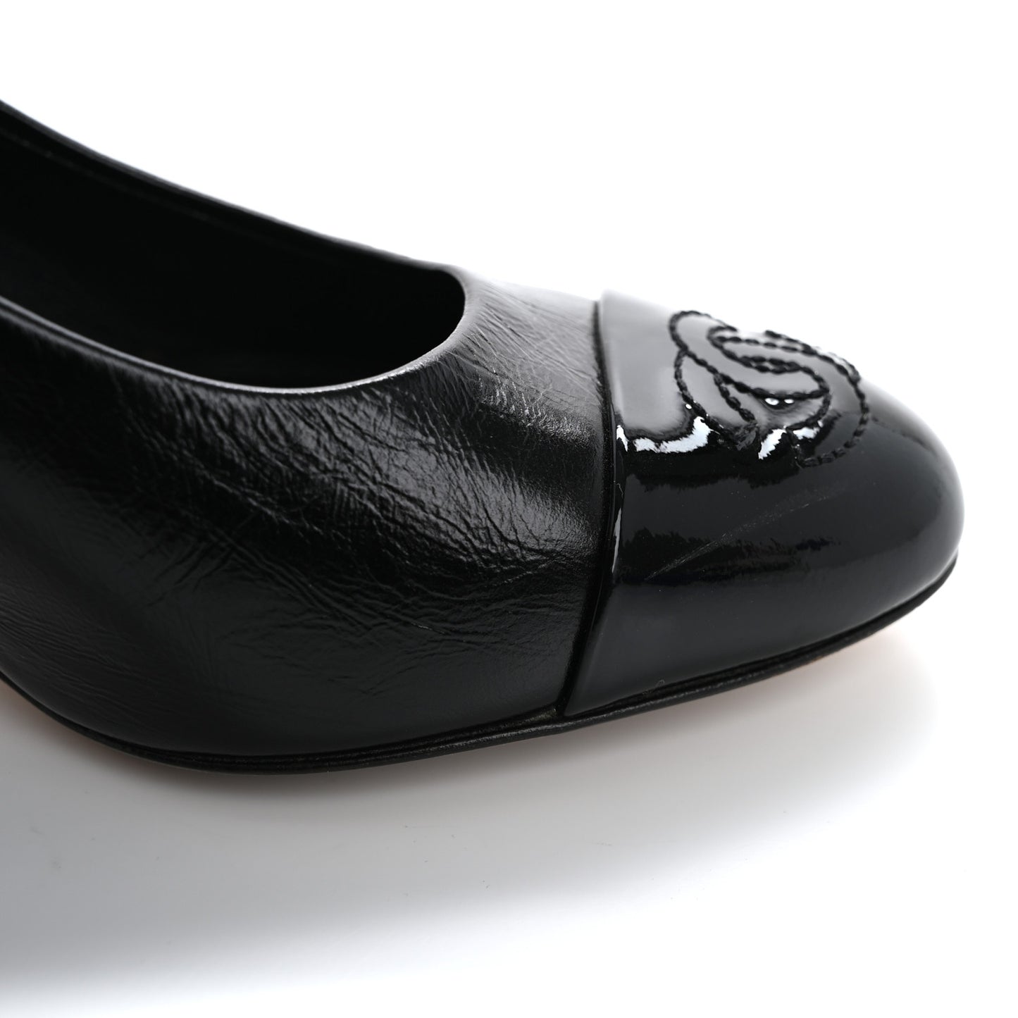 Lambskin Patent Calfskin Cap Toe CC Pumps 34 Black