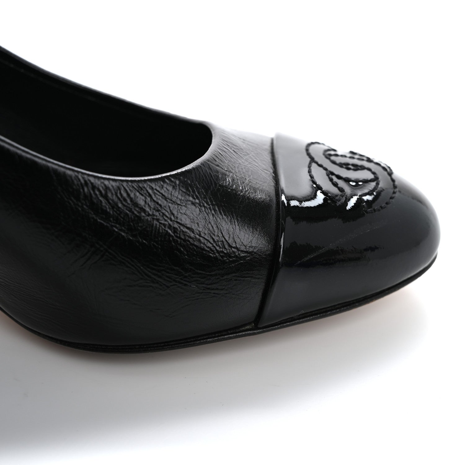 Chanel Lambskin Patent Calfskin Cap Toe CC Pumps 34 Black 11 of 11