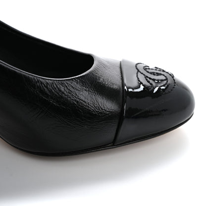Chanel Lambskin Patent Calfskin Cap Toe CC Pumps 34 Black 11 of 11