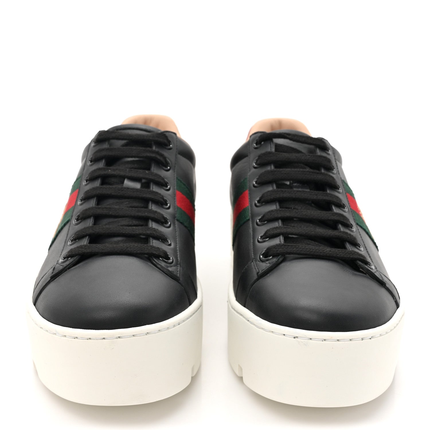 Gucci Calfskin Web Bee Embroidered Womens Ace Platform Sneakers 39 Black 2 of 9