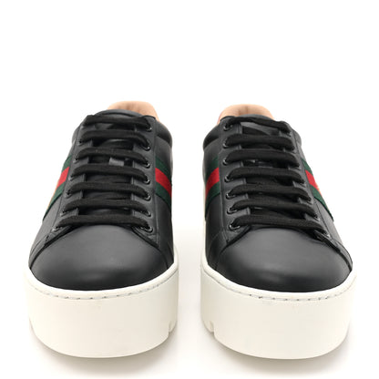 Gucci Calfskin Web Bee Embroidered Womens Ace Platform Sneakers 39 Black 2 of 9