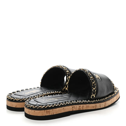 Chanel Lambskin Chain Cork Slide Sandals 36 Black 4 of 9