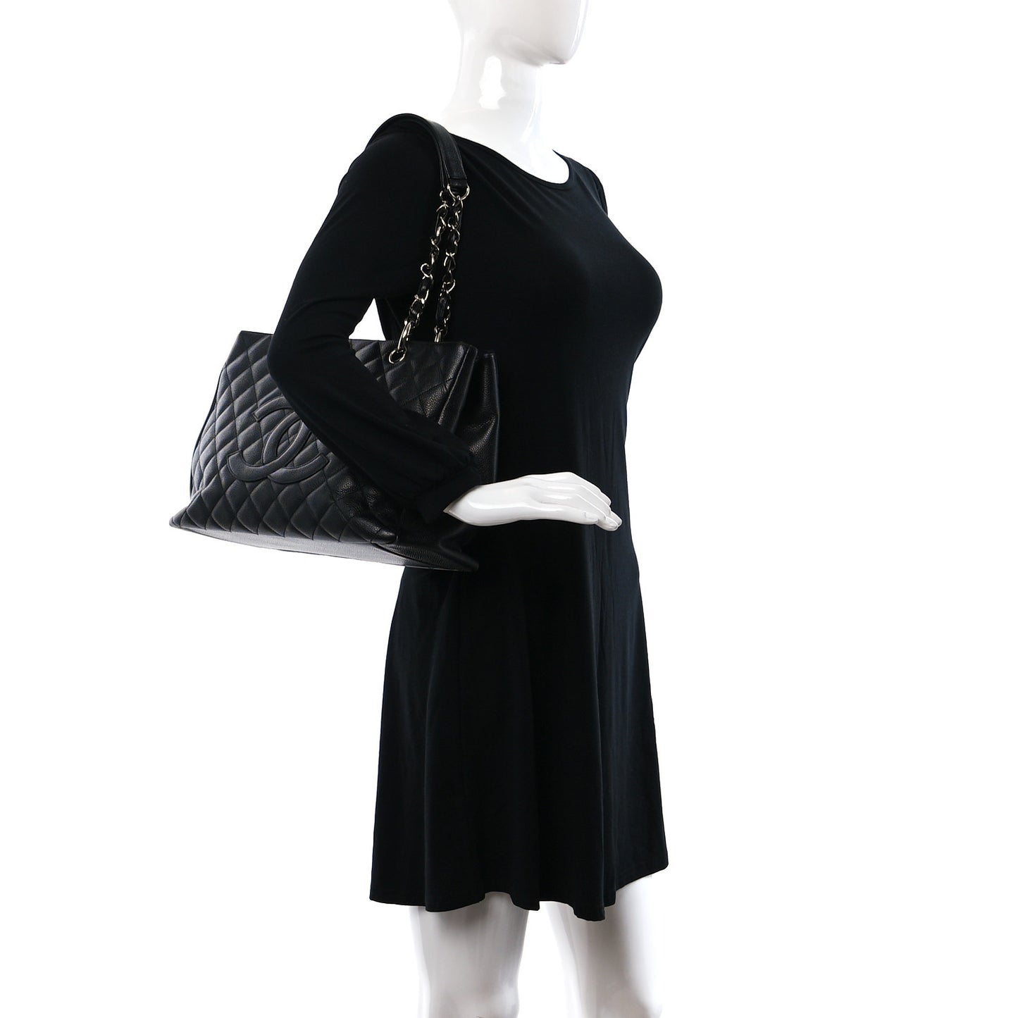 Caviar Quilted Grand Shopping Tote GST Black