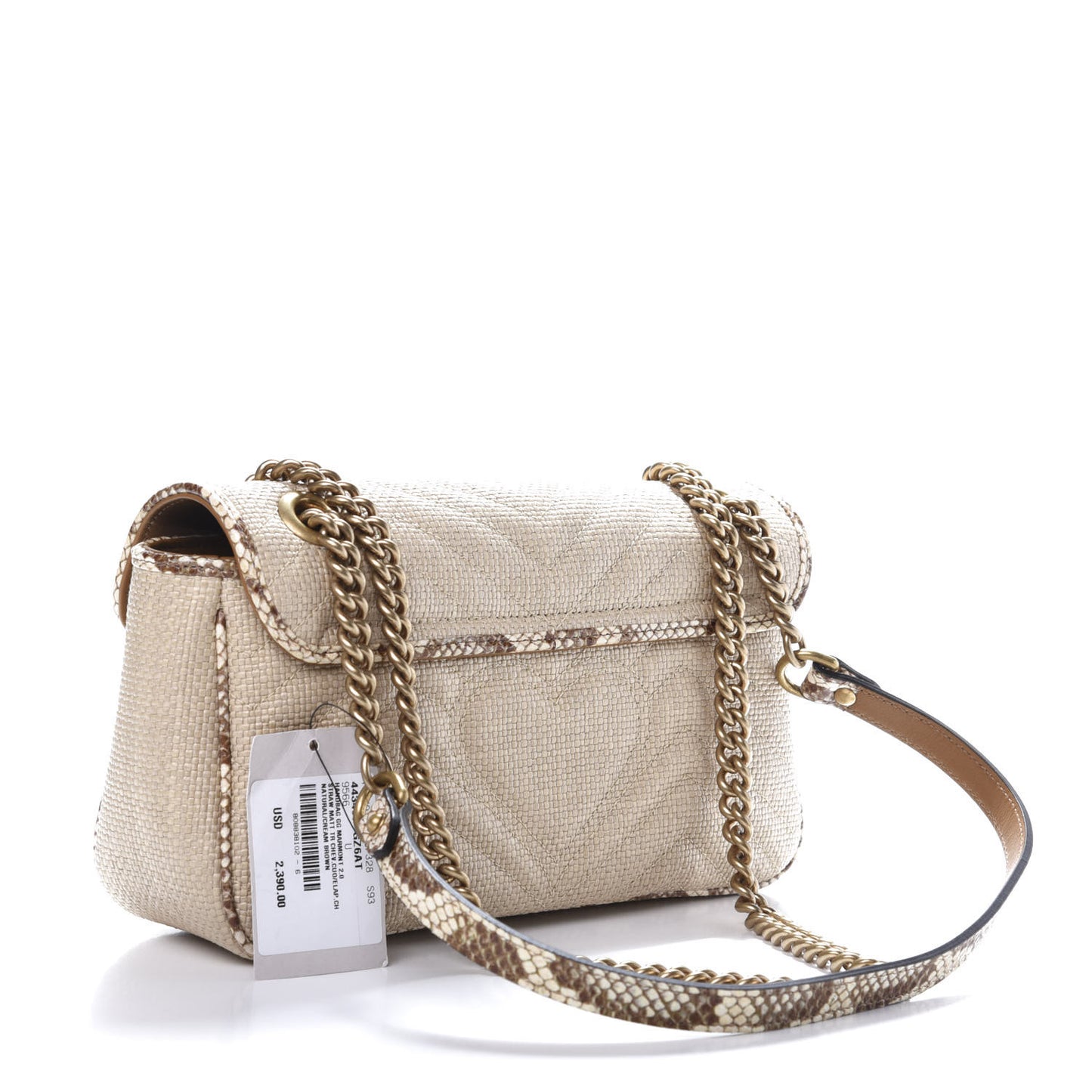 Raffia Elaphe Matelasse Small GG Marmont Shoulder Bag Natural Cream Brown