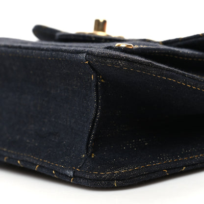 Chanel Denim Quilted Double You Mini Flap Black Golden 10 of 11