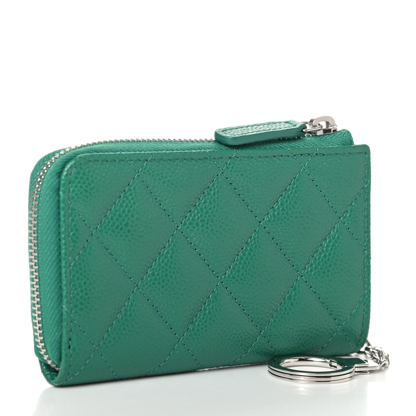 Caviar Quilted Zipped Key Holder Case Green