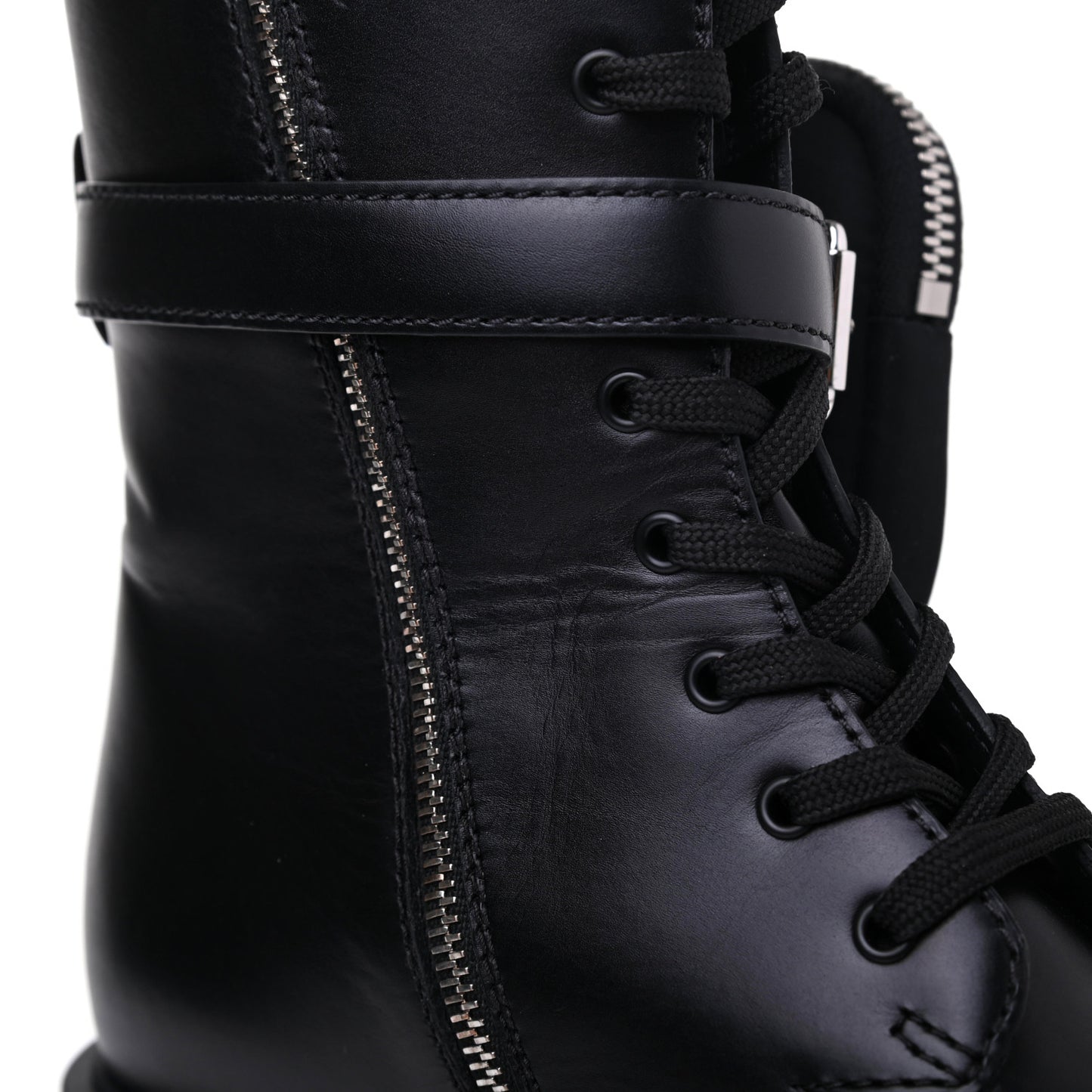 Vitello Lux Nylon Metal Triangle Logo Monolith Pouch Pocket 55mm Tall Combat Boots 37.5 Black