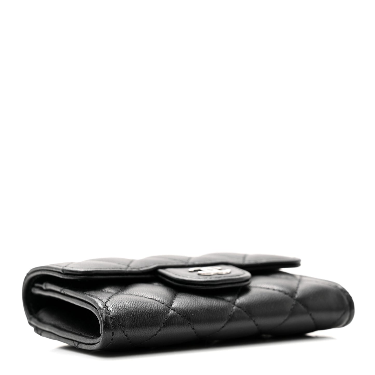 Lambskin Quilted Flap Card Holder Wallet Black