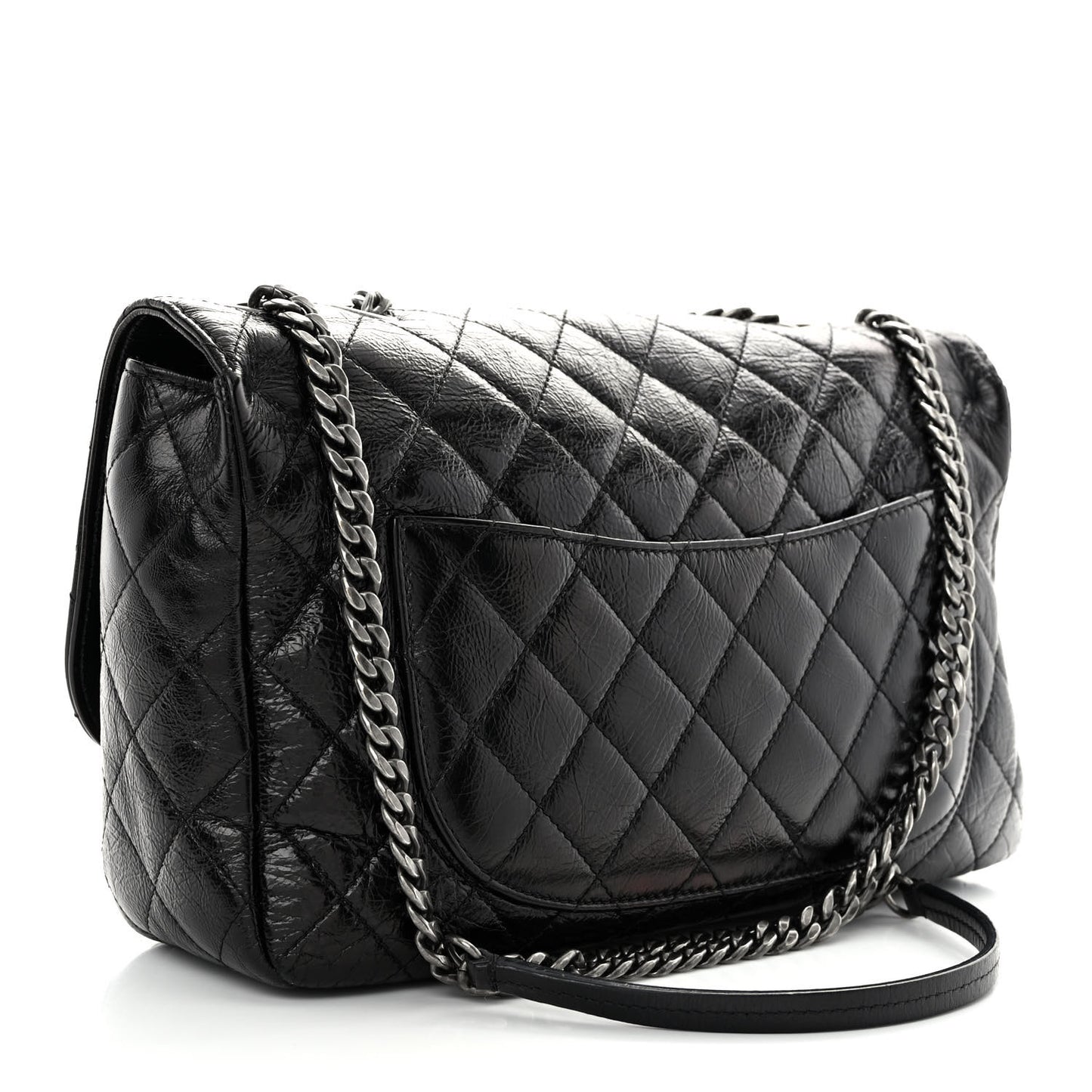 Shiny Goatskin Quilted Flap Black