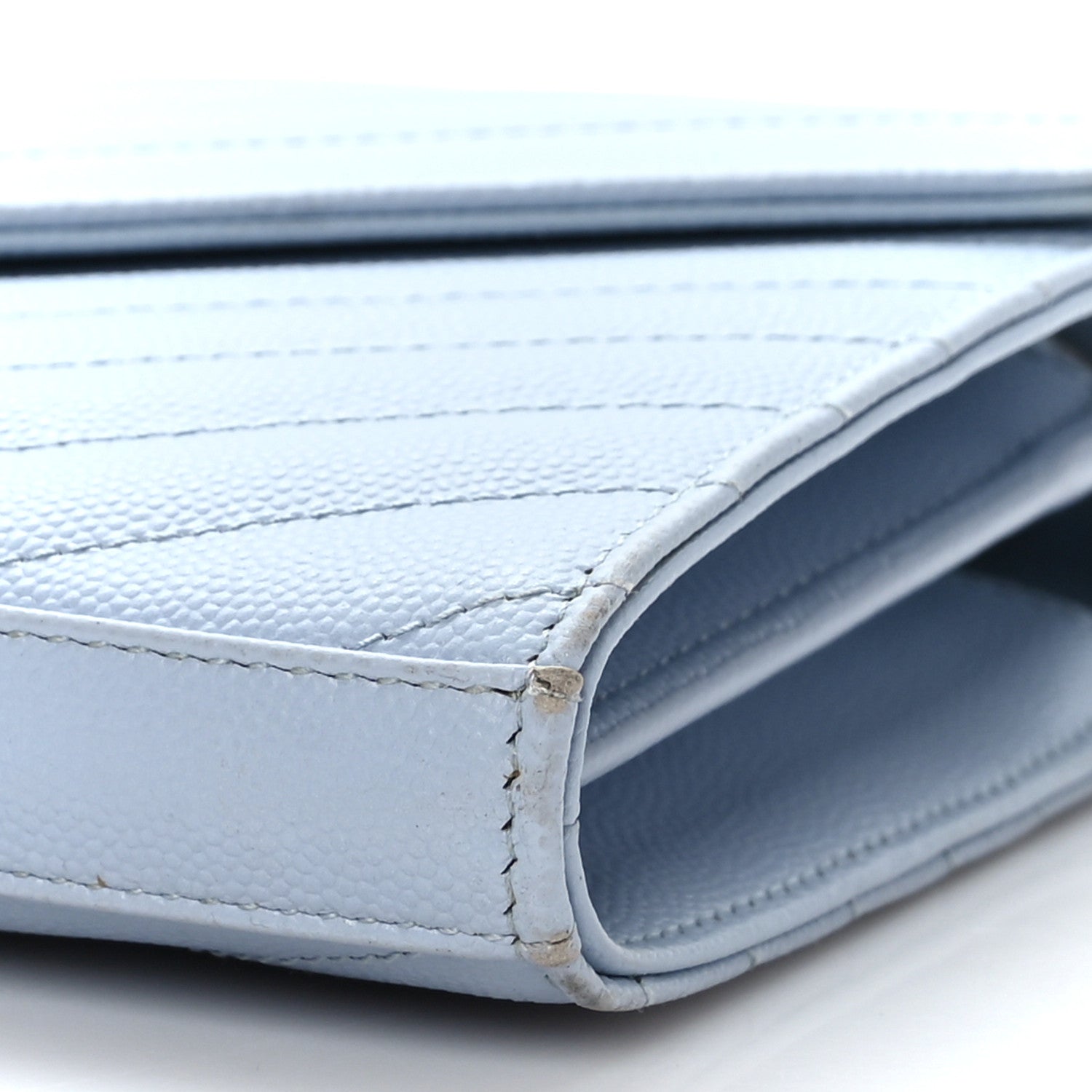 Saint Laurent Grain De Poudre Matelasse Chevron Monogram Chain Wallet Sky Blue 11 of 11