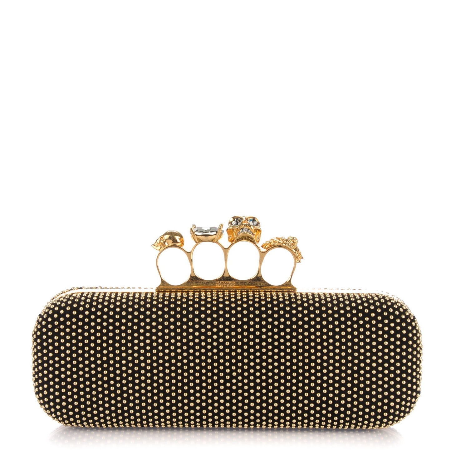 Suede Studded Skull Knuckle Box Clutch Black