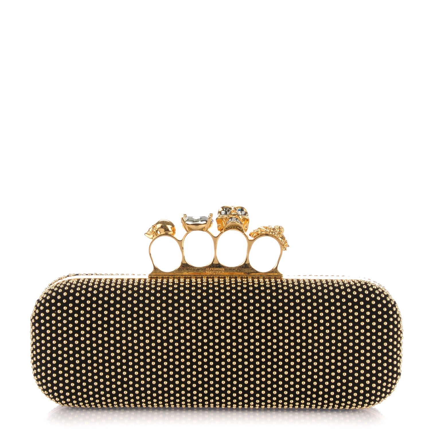 Alexander McQueen Suede Studded Skull Knuckle Box Clutch Black 1 of 7