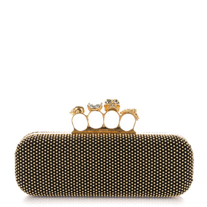 Alexander McQueen Suede Studded Skull Knuckle Box Clutch Black 1 of 7