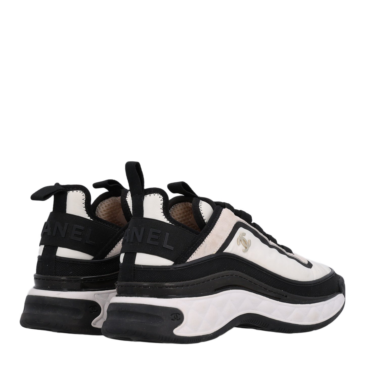 Fabric Suede Calfskin CC Sneakers 38 White Black