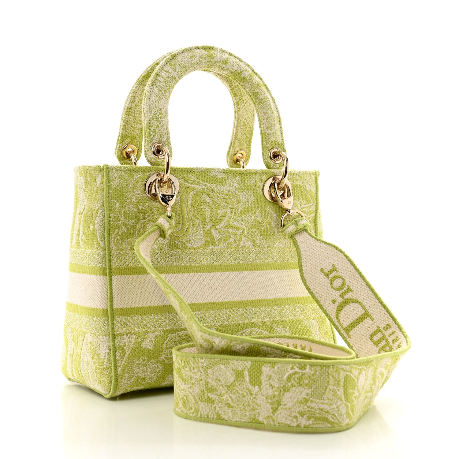 Christian Dior Canvas Toile De Jouy Reverse Embroidered Medium Lady D-Lite Green 3 of 12