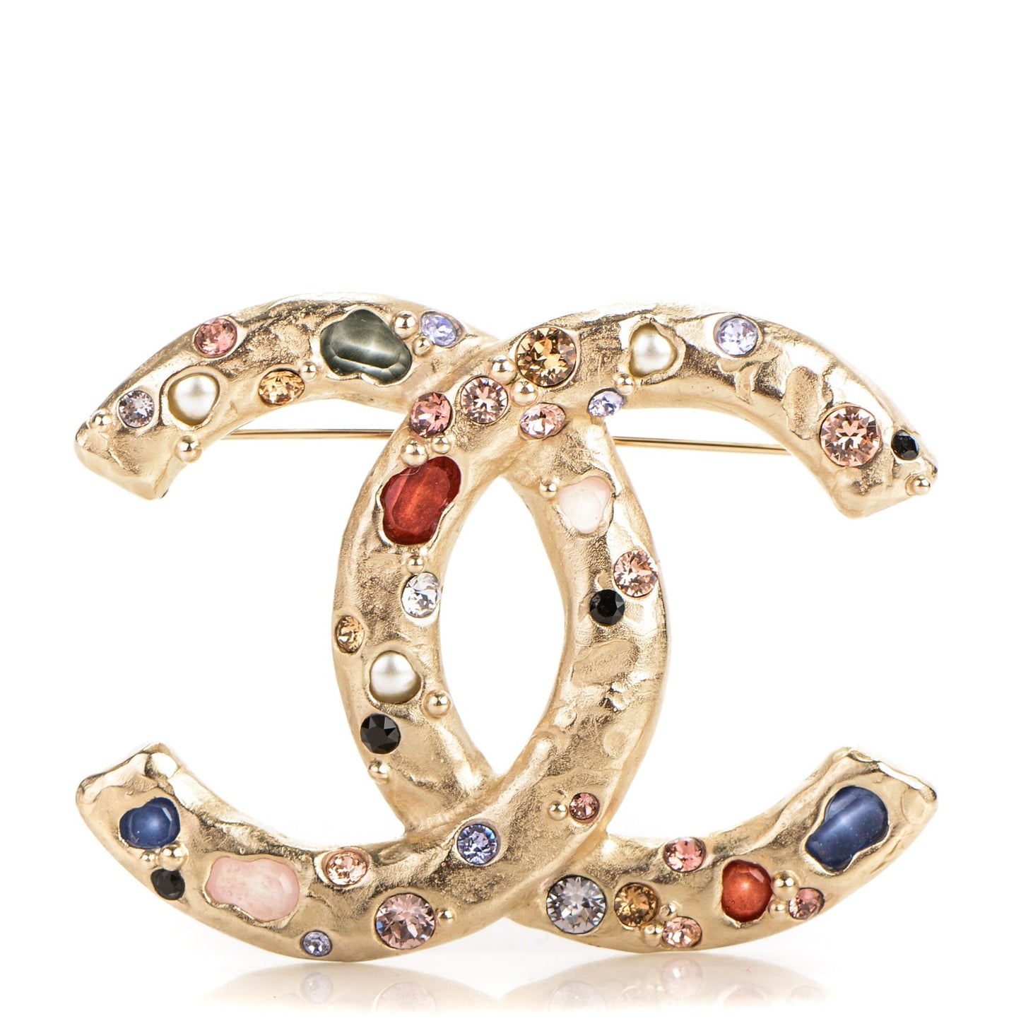 Crystal Pearl CC Brooch Gold Multicolor
