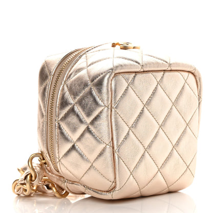 Chanel Metallic Lambskin Quilted Cube Chain Wristlet Case Gold 4 of 10
