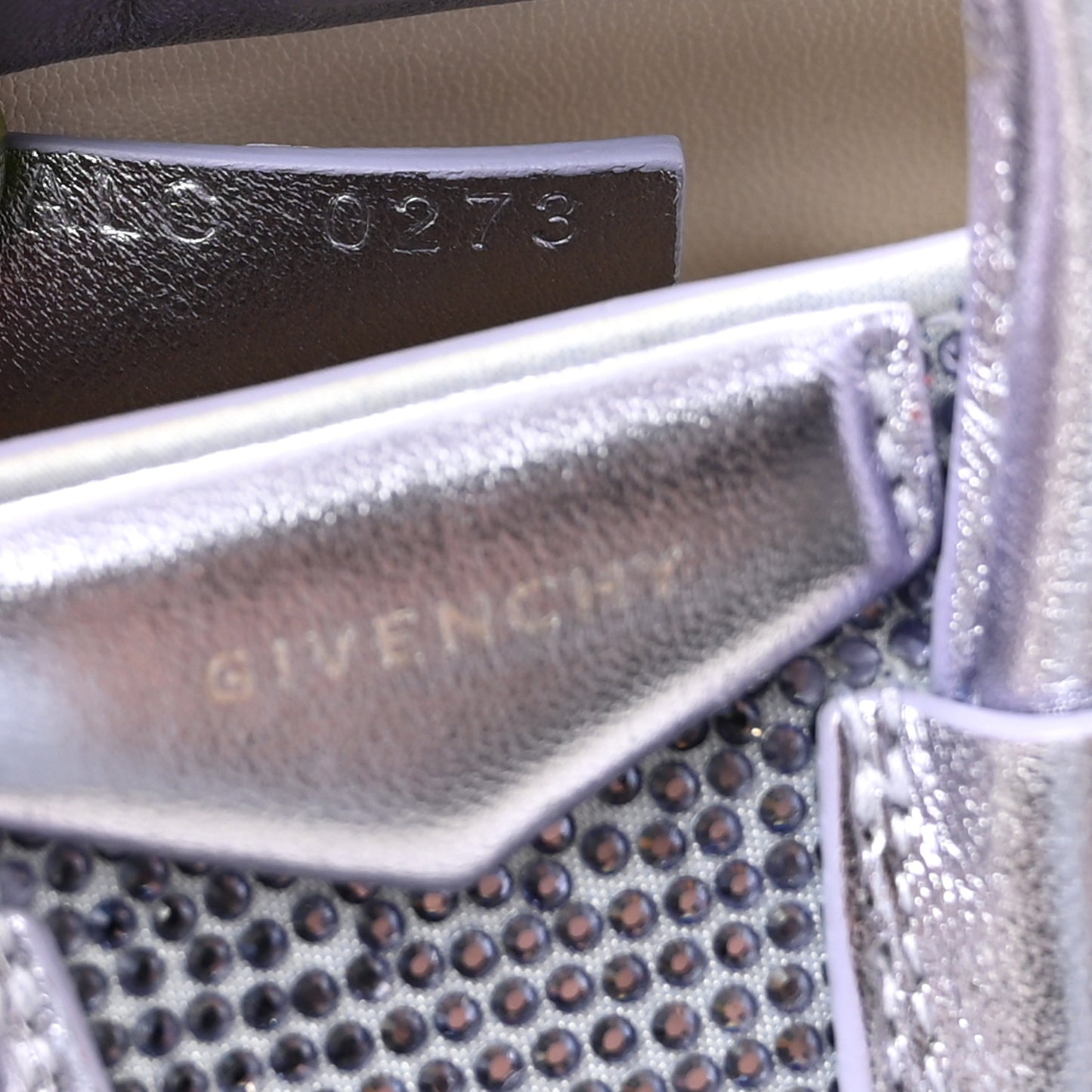 Lambskin Satin Strass Micro Antigona Lavender