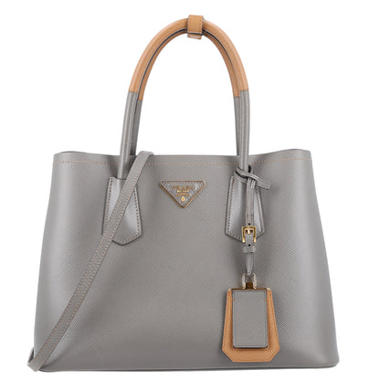 Prada Saffiano Cuir Bi-Color Double Handle Bag Marmo Caramel 1 of 10