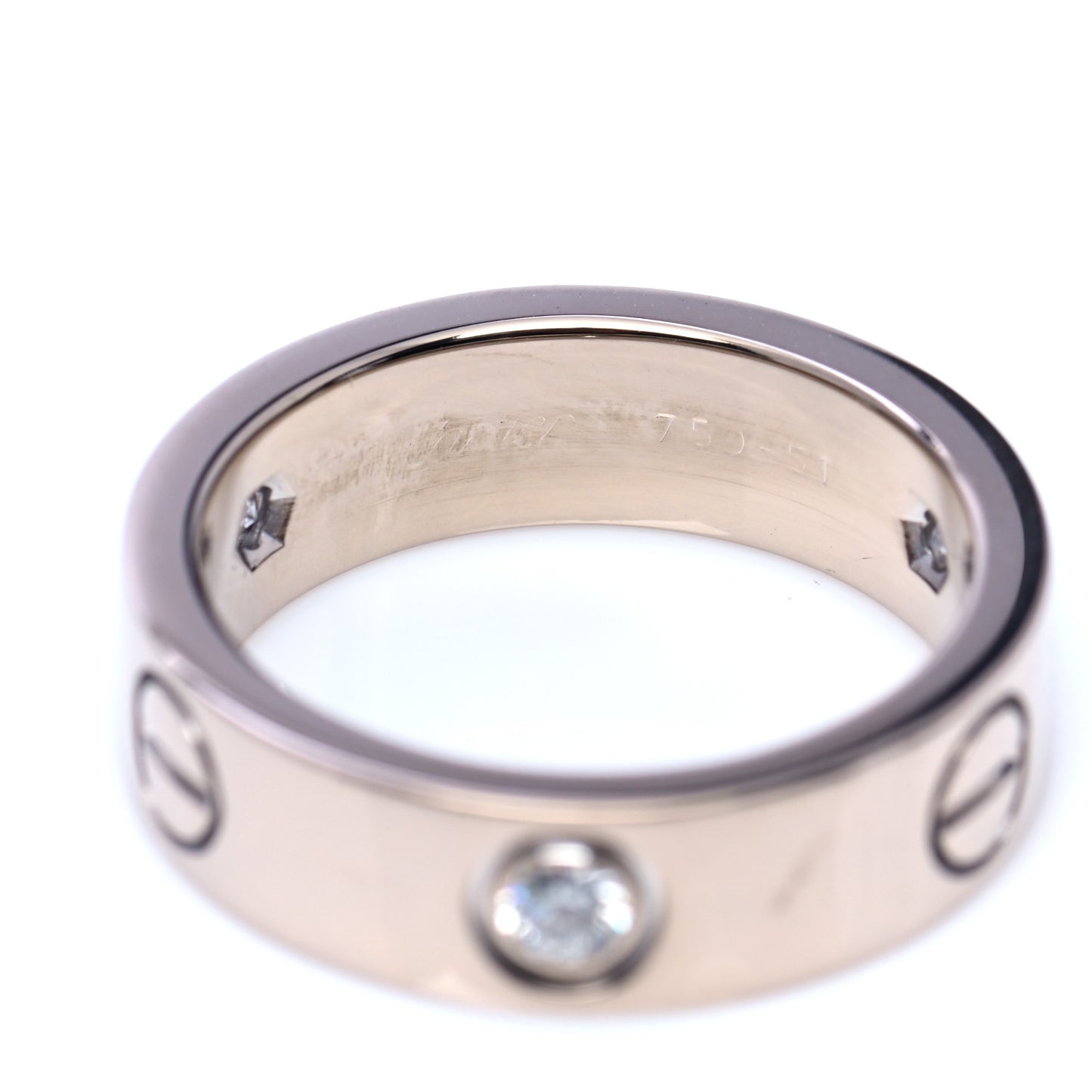 18K White Gold 3 Diamond 5.5mm LOVE Ring 51 5.75