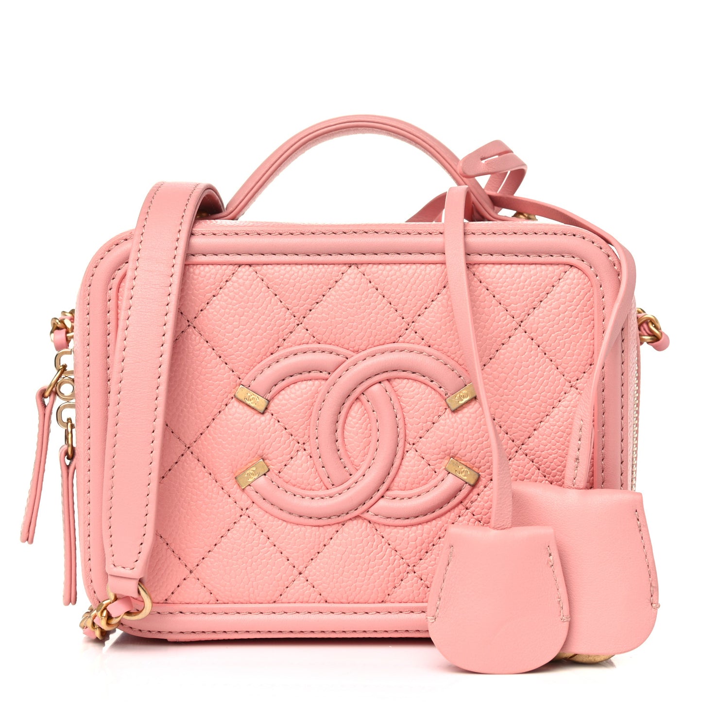 Caviar Quilted Small CC Filigree Vanity Case Pink