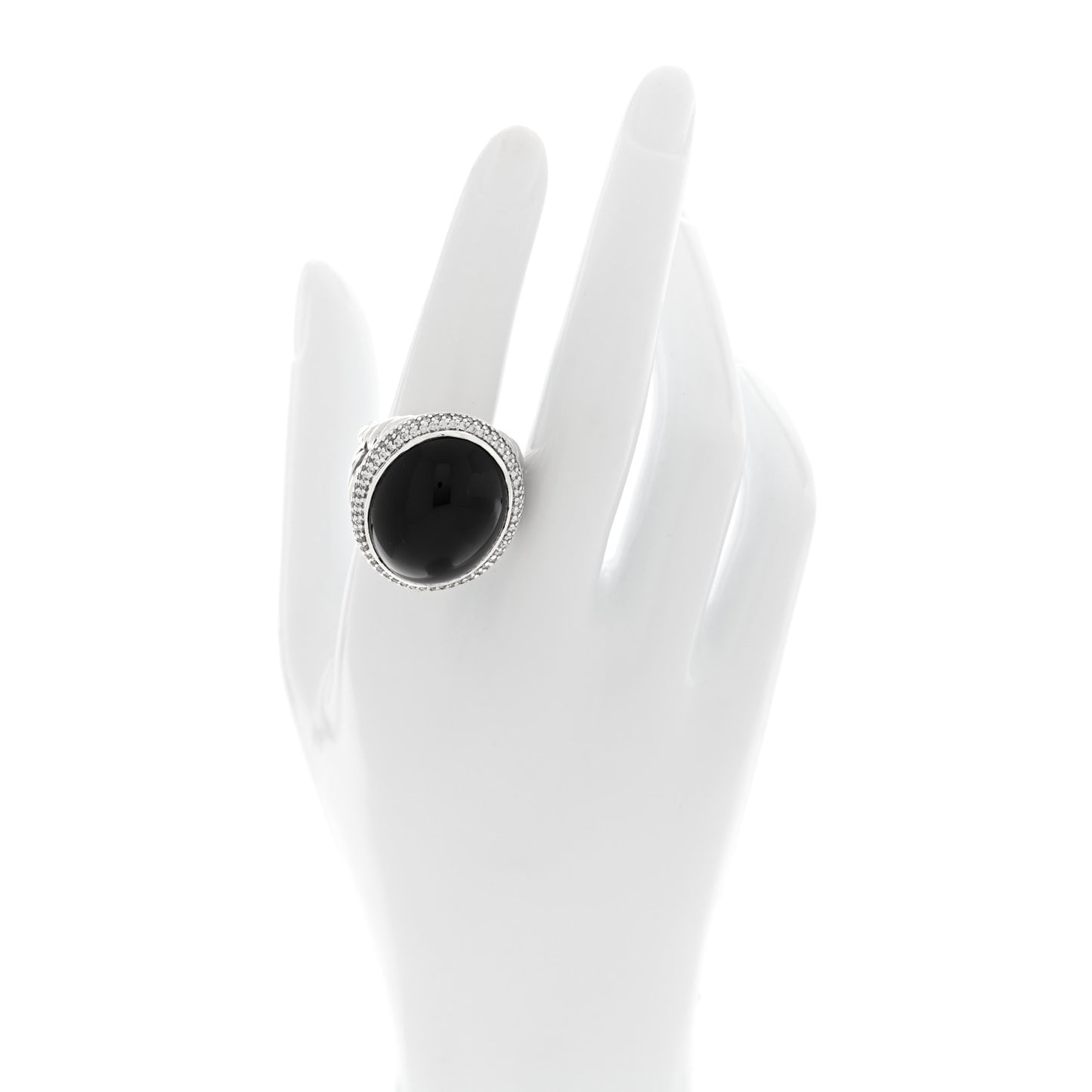 Sterling Silver Diamond 23mm Black Onyx Signature Oval Ring 55 7.25
