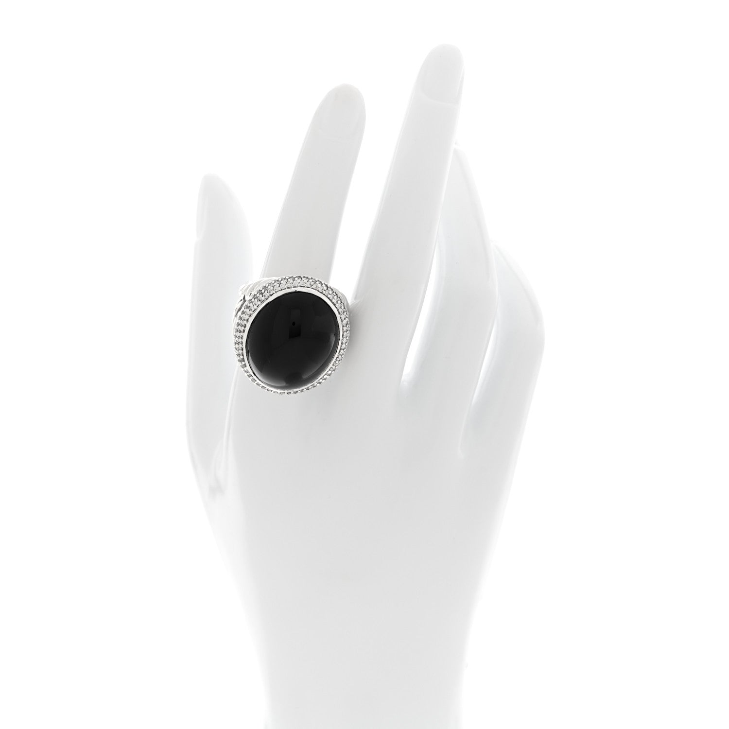 David Yurman Sterling Silver Diamond 23mm Black Onyx Signature Oval Ring 55 7.25 2 of 5