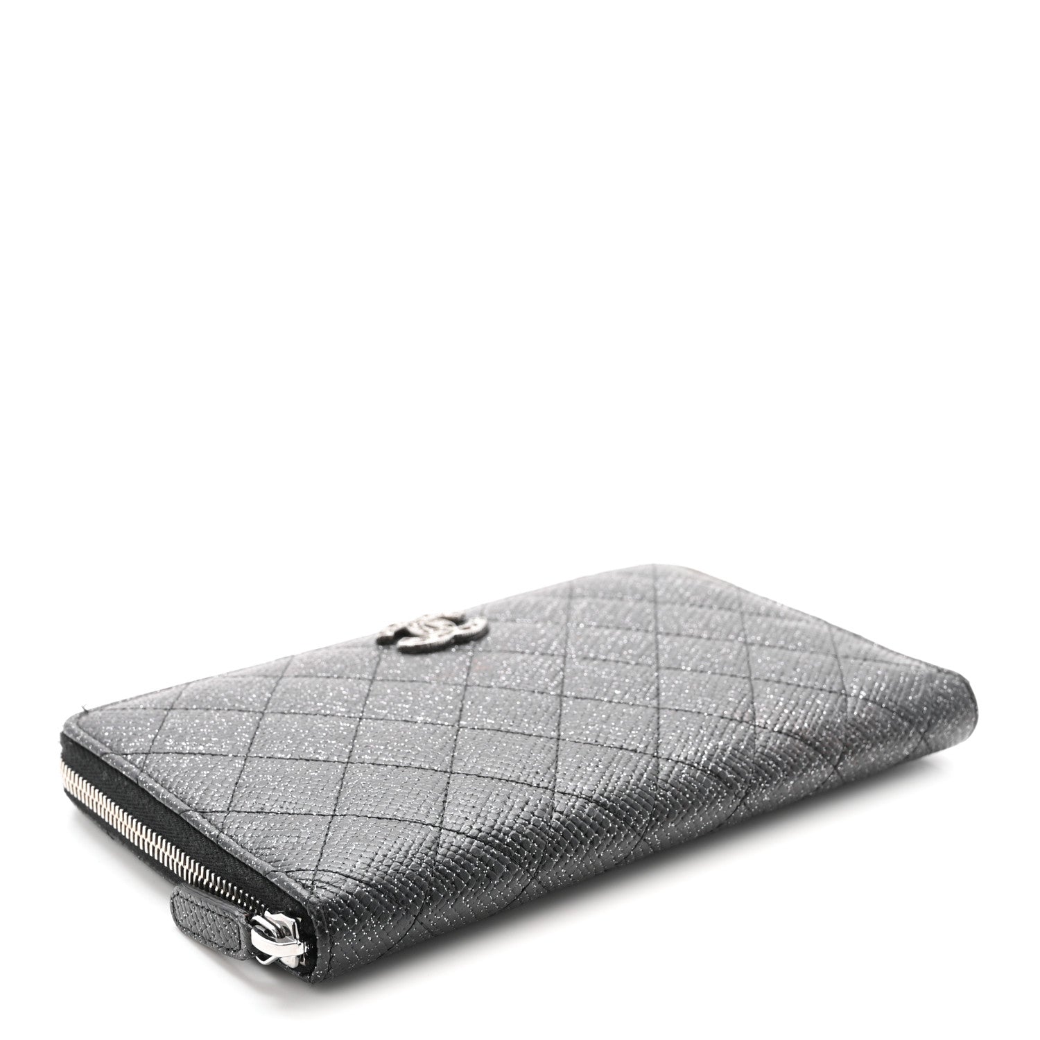 Chanel Glittered Calfskin Quilted Large Zip Around Organizer Wallet Black 4 of 9