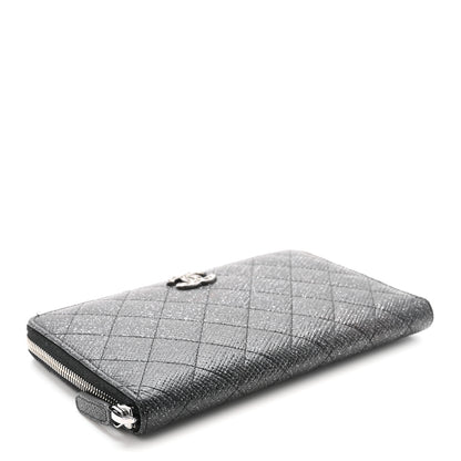 Chanel Glittered Calfskin Quilted Large Zip Around Organizer Wallet Black 4 of 9