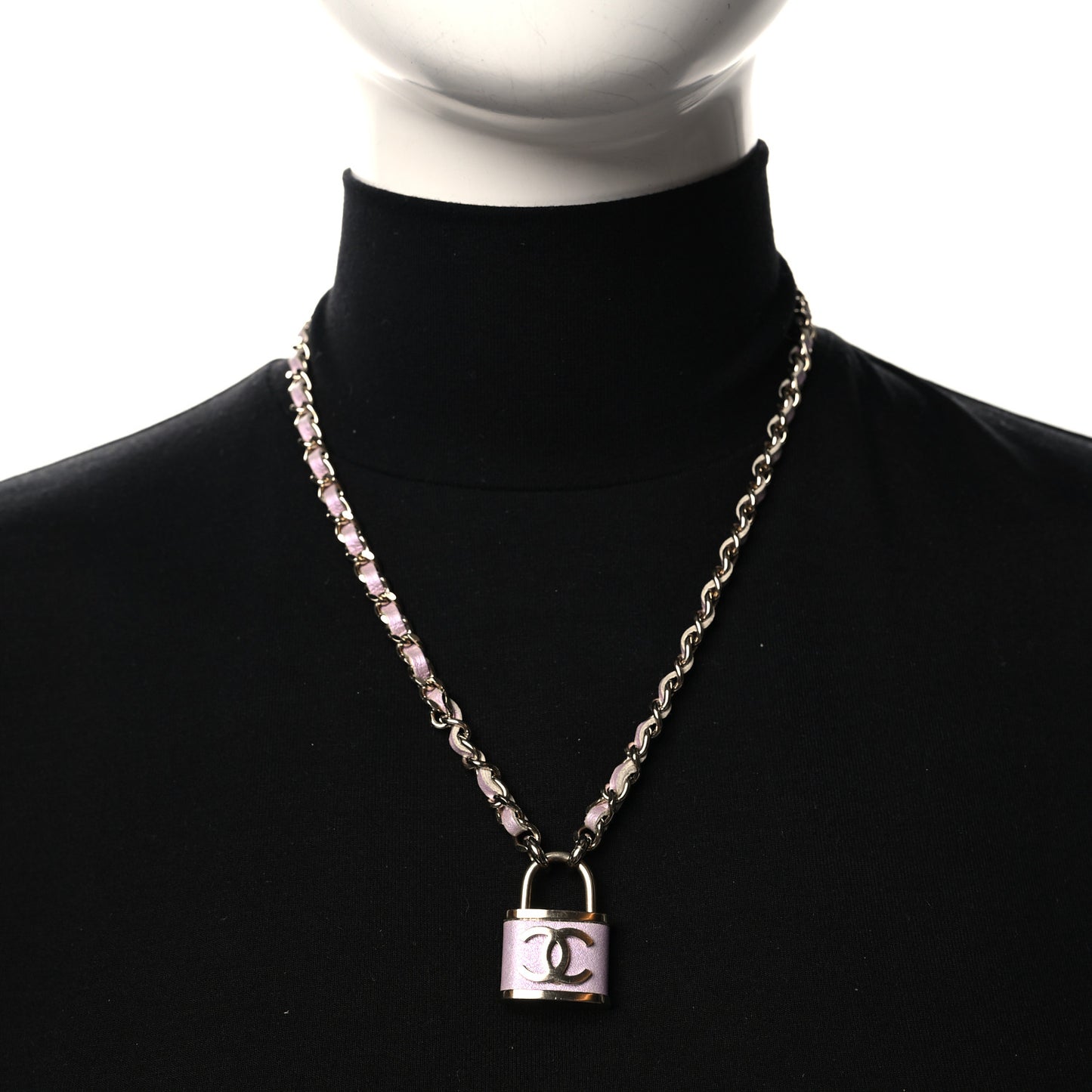 Metal Lambskin Chain CC Lock Choker Necklace Lilac