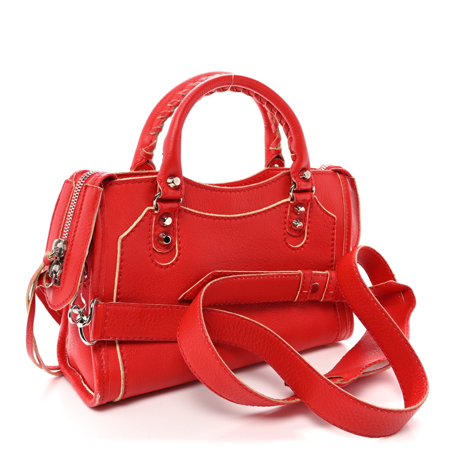 Balenciaga Supple Grained Calfskin Classic Silver Hardware Highlight Mini City Rouge Fraise 4 of 13