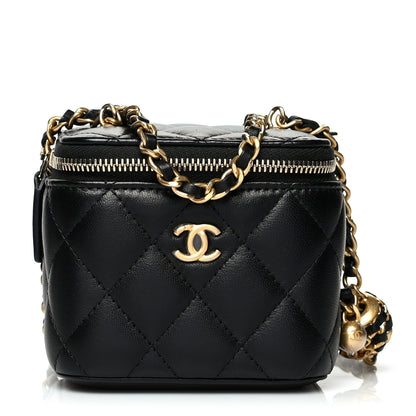 Chanel Lambskin Quilted Mini Pearl Crush Vanity Case With Chain Black 1 of 11