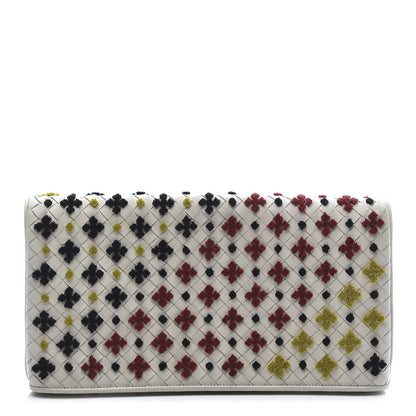 Bottega Veneta Nappa Intrecciato Embroidered Flap Clutch White Multicolor 1 of 10