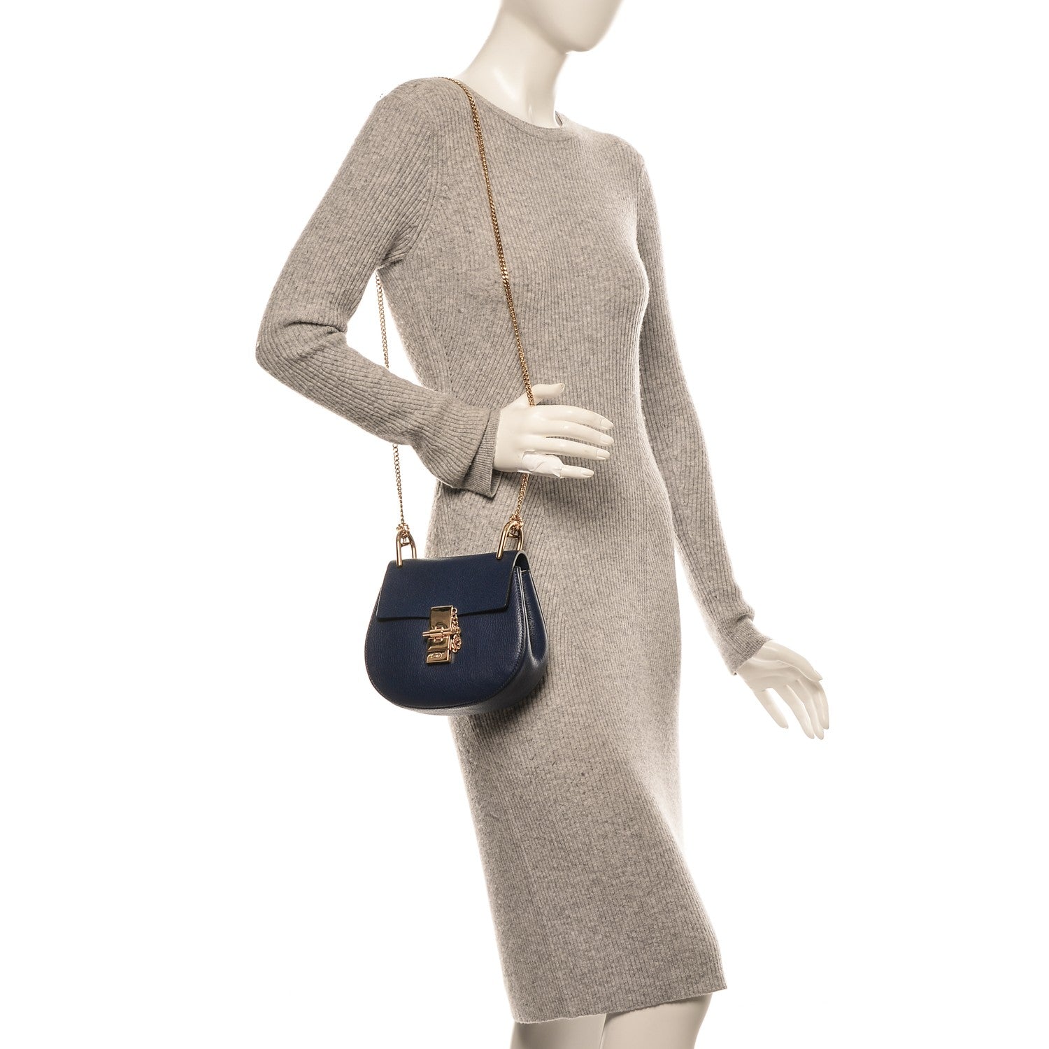 Chloe Grained Lambskin Mini Drew Shoulder Bag Royal Navy 2 of 6