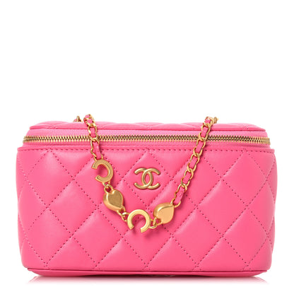 Chanel Lambskin Enamel Quilted Small Coco Hearts Vanity Case With Chain Pink 1 of 12