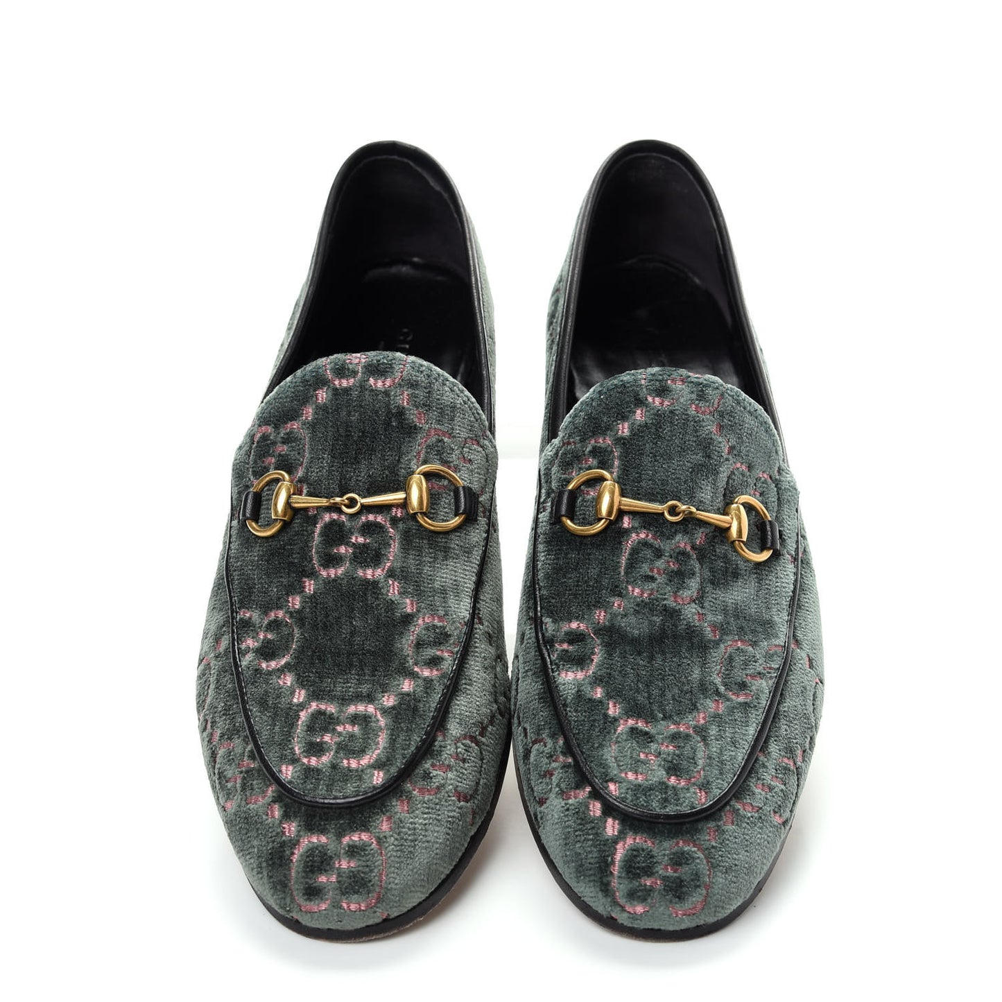 Velvet Malaga Kid GG Monogram Horsebit Womens Jordaan Loafers 39 Avio Dusty Pink Black