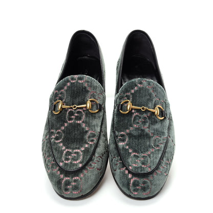 Gucci Velvet Malaga Kid GG Monogram Horsebit Womens Jordaan Loafers 39 Avio Dusty Pink Black 5 of 10