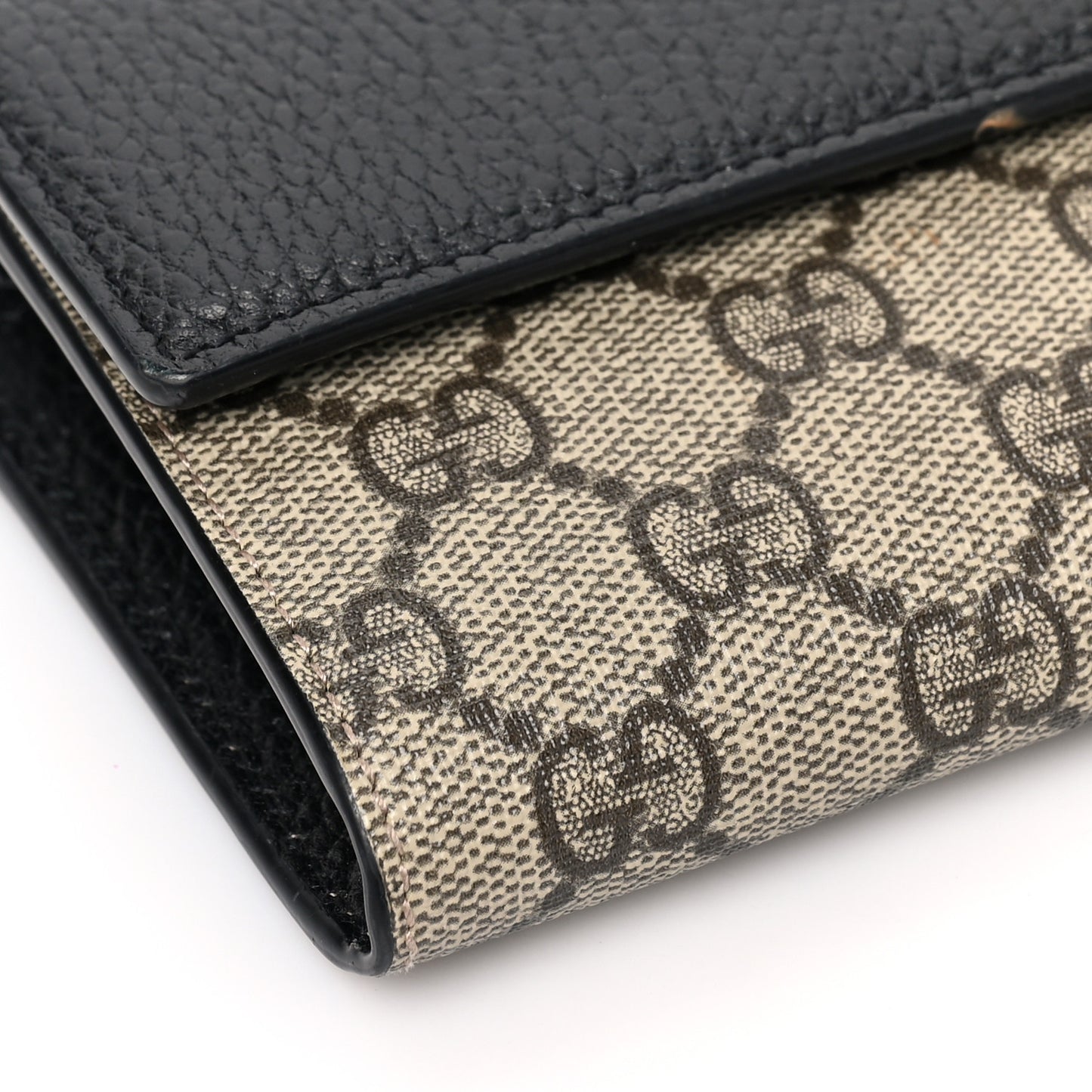 Dollar Calfskin GG Supreme Monogram Petite GG Marmont Wallet Chain Bag Black Beige Ebony