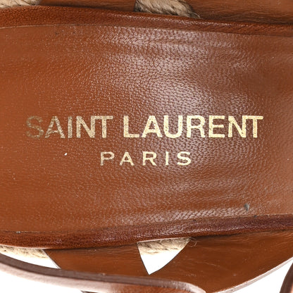 Saint Laurent Calfskin Tribute 95 Platform Espadrille Wedge Sandals 39 Brown 7 of 8
