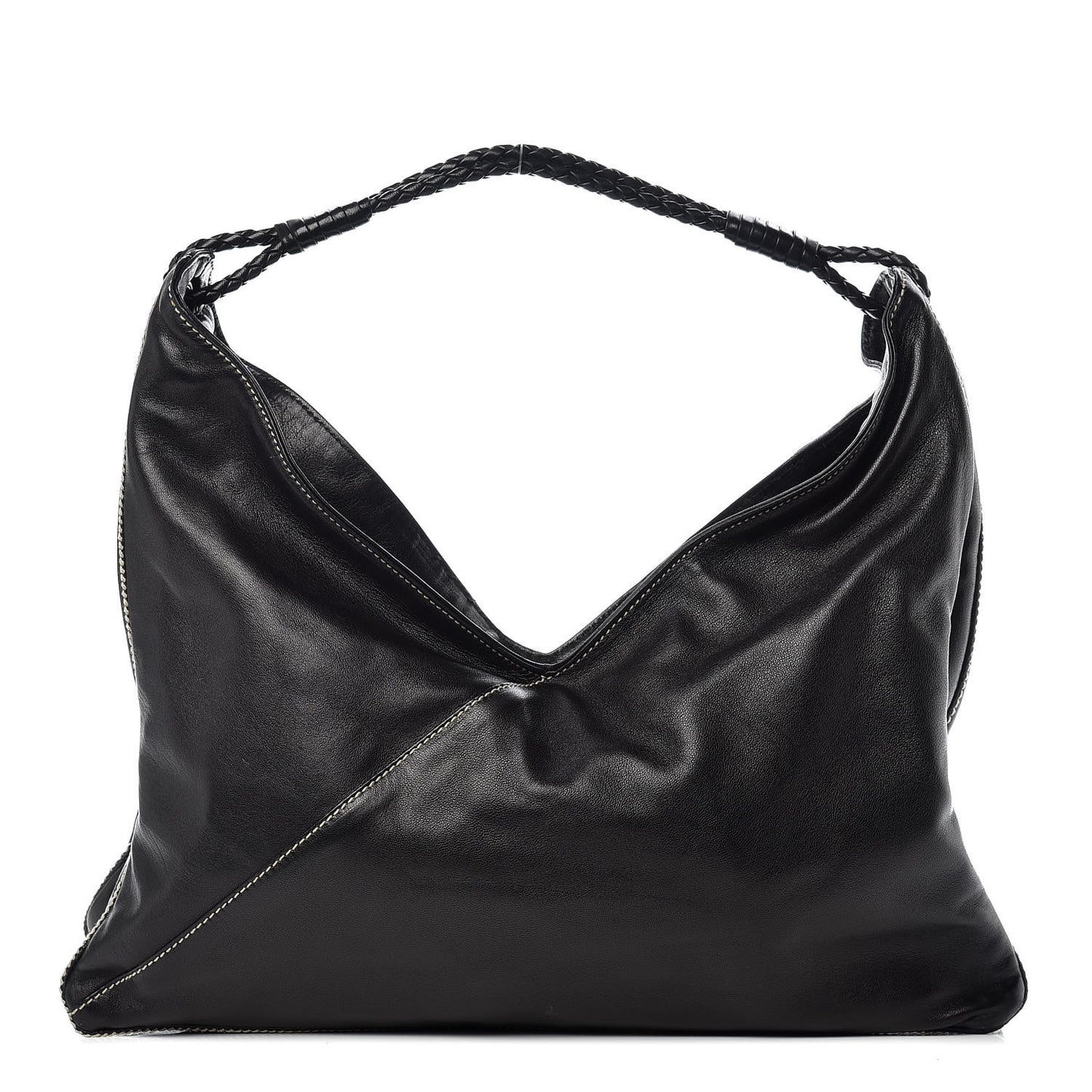 Smooth Lambskin Braided Hobo Black