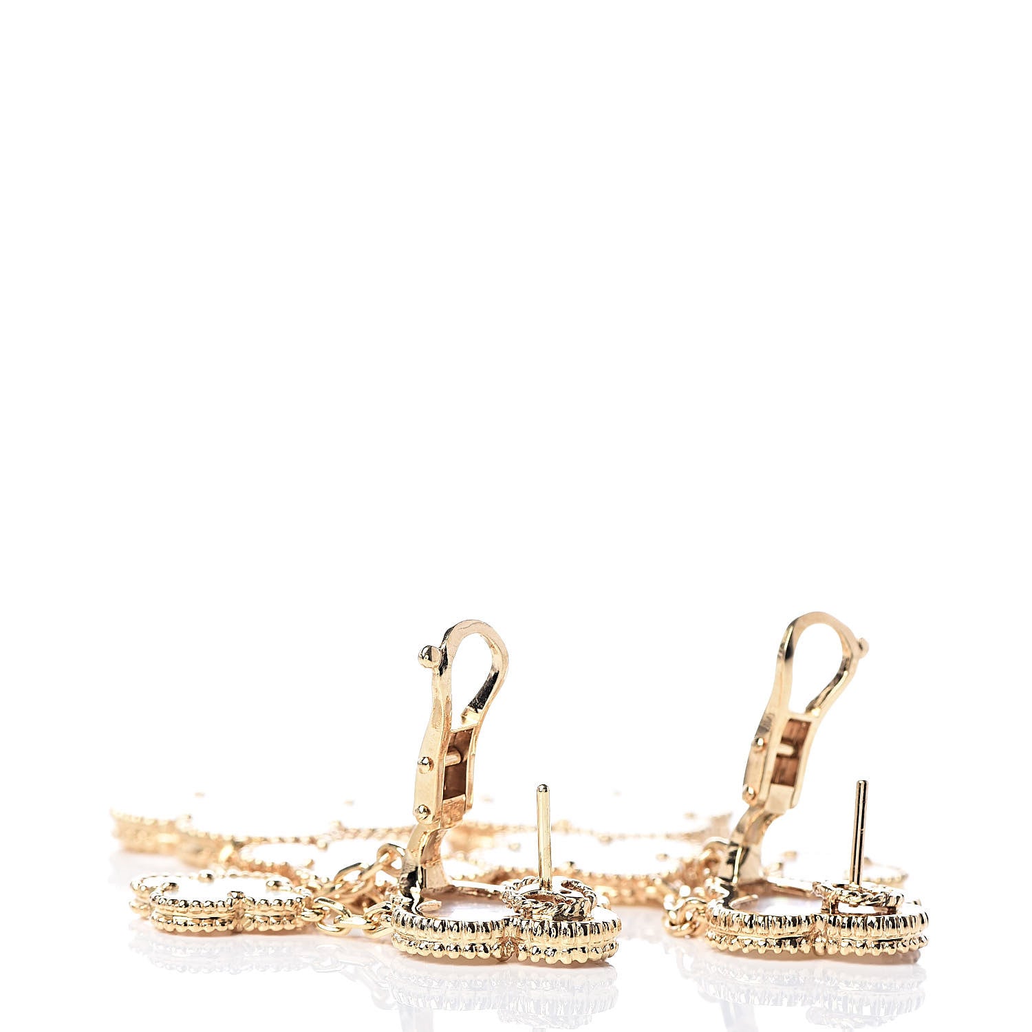 Van Cleef & Arpels 18K Yellow Gold Mother of Pearl Magic Alhambra 4 Motif Earrings 3 of 4