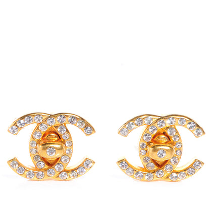 Chanel Crystal CC Turnlock Clip On Earrings Gold 1 of 5