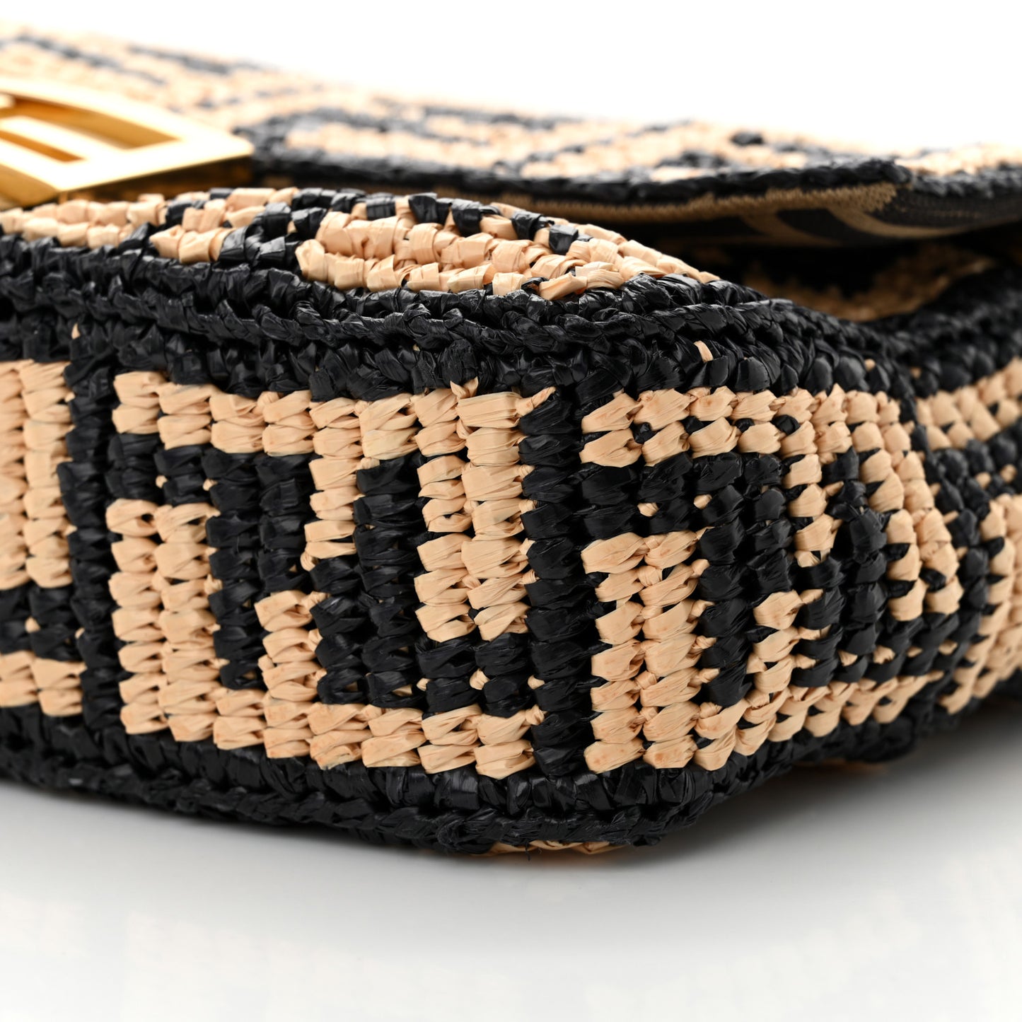 Raffia Vitello Grace FF Crochet Baguette Natural Black Paglia